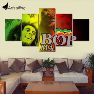 Painting Impression sur Toile KTV Chanteur Bob Marley HD 5 Panneaux Chambre Salon Meubles Mur Art décorations,A,20x30x2+20x40x2+20x50x1cm 