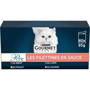 BOITES - PATÉES GOURMET PERLE Les Filettines en Sauce Multivariétés - 60x85g - Sachets Repas pour chat adulte
