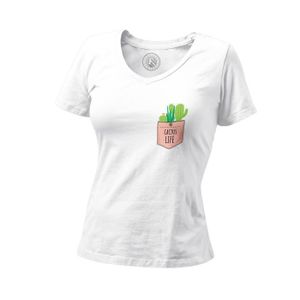 T-SHIRT T-shirt Femme Col V  Cactus Life Poche Surprise Illustration Dessin