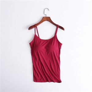 Débardeur Camisole en modal pour femme avec coussin de poitrine T-shirt de sport de yoga sous-vêtement tout-en-un Vin rouge