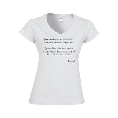 Mygoodprice T-Shirt Femme col V Citation Kaamelott Perceval Table Ronde