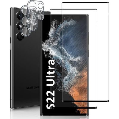 (2+2 Pièces) Verre Trempé pour Samsung Galaxy S22 Ultra (2 Pièces) + Caméra Arrière Protecteur (2 Pièces), Dureté 9H, Haute A289