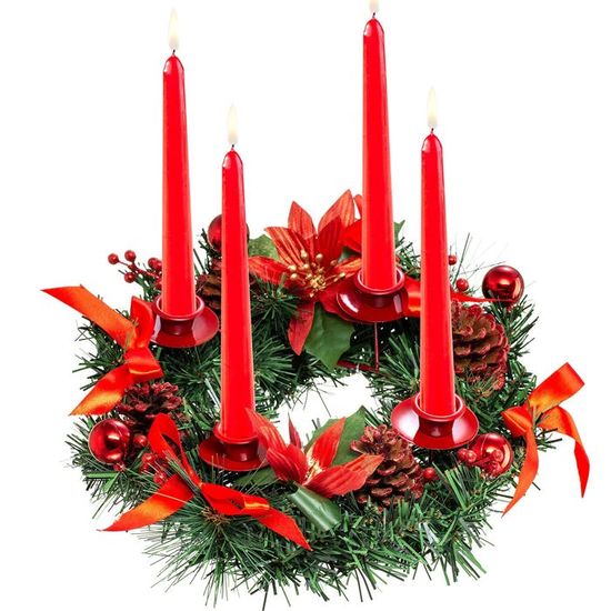 Couronne De L'Avent Avec Bougeoirs Pour 4 Bougies - Décoration De Noël Artificielle 12 Pouces Pour Table