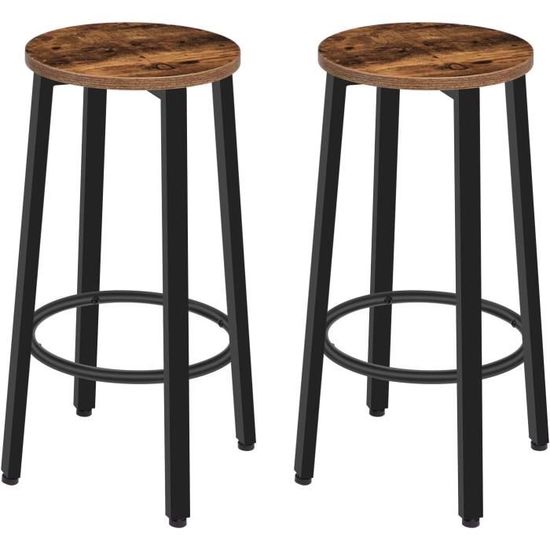 HOOBRO - Lot De 2 Tabourets De Bar Industriel - Marron/Noir, 63 Cm De Haut, 120 Kg De Charge
