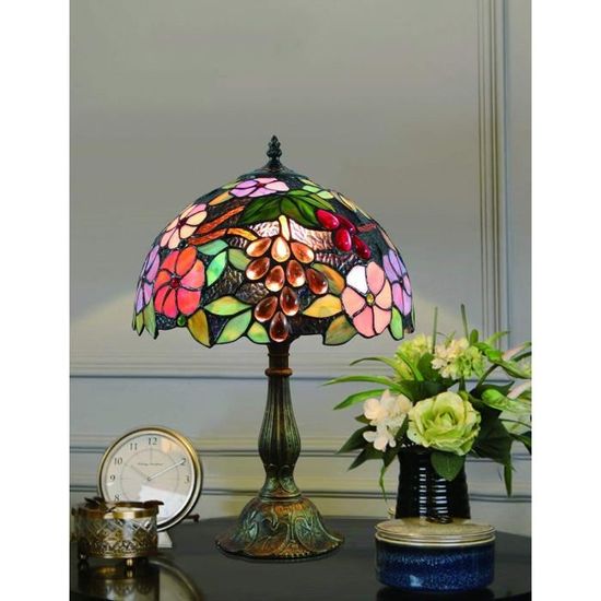 12 pouces vintage pastorale fleurs magnifiques vitrail style lampe de table lampe de chambre lampe de chevet[628]