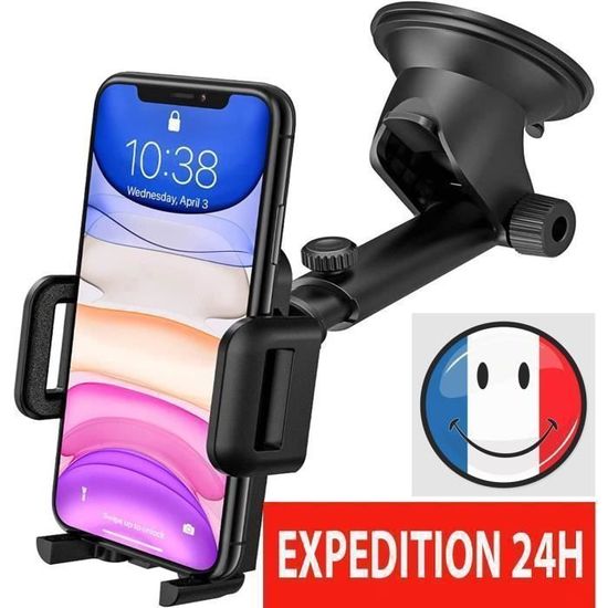 Support Téléphone Voiture Magnétique 360° - Ventouse Aspirateur, Universel, Noir