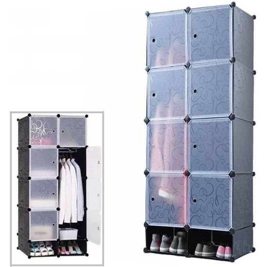 MCTECH Armoire Penderie étagère de rangement modulables plastiques noir
