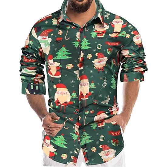 Chemise Noel Homme Manches Lonuges Hommes DéContractéE Chemise avec
