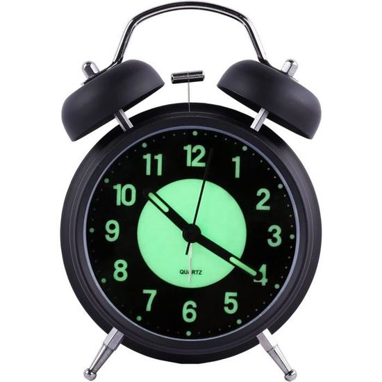 Réveil Analogique Rétro à Double Cloche Avec Veilleuse, Grand Cadran De 10 Cm Silencieux Pour Enfants Noir 87716817
