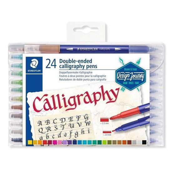 STAEDTLER® Calligraph duo 3005 Design Journey - Set 24 feutres de calligraphie assortis
double pointe biseautée 2 mm et 3,5 mm
