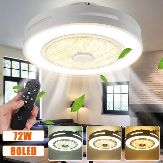 Ventilateur de plafond avec télécommande lumiere plafonnier 72W 80led 4020lm 3 couleurs AC185-250V