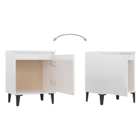 (805845) Table de chevet avec pieds en métal Blanc brillant 40x30x50 cm DBA