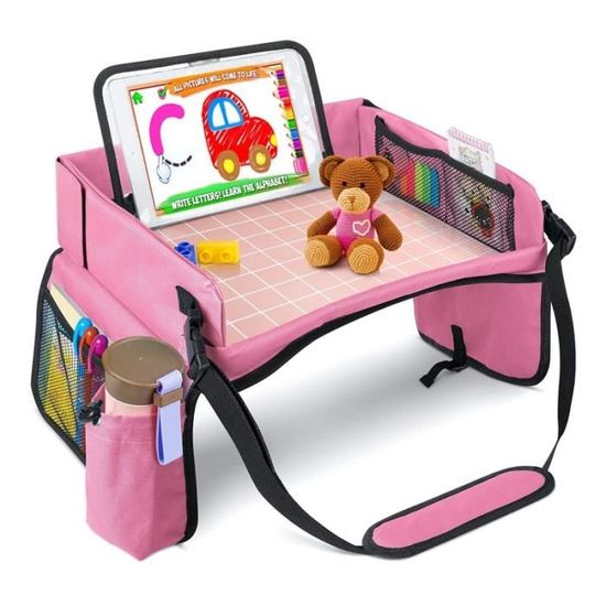 Plateau Voiture Enfant - Table Siège Auto Amovible Avec Cahier Autocollants Voyage Dessin