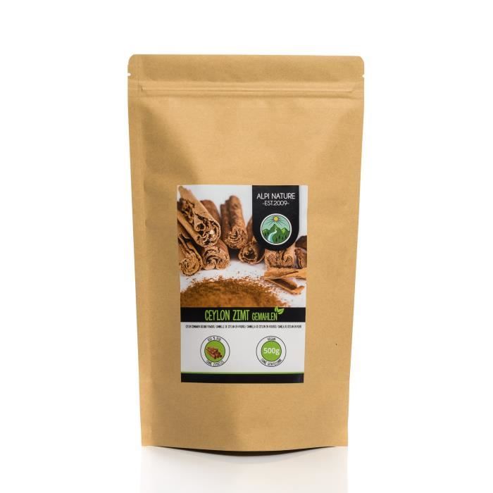 Cannelle de Ceylan (500g), cannelle en poudre, 100% tout naturel, cannelle séchée et moulue doucement, bien sûr sans additifs, végét