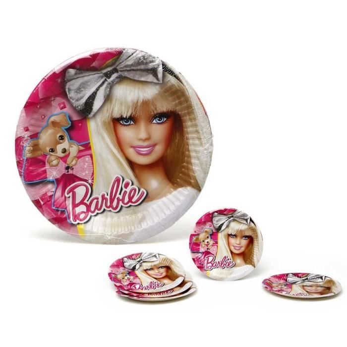 ATOSA Pack de 5 assiettes en carton - Collection Barbie - Fille - 20,5 cm