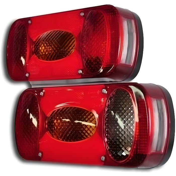Lot de 2 Feux Arrieres LED 6 Fonctions 12/24V Pour Camion Caravane Tracteur