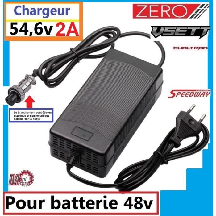 Chargeur trottinette 54,6v 2A pour Zero 8 ,Dualtron,kaabo,vsett 8 lite Speedway mini 4 pro [ POUR trottinettes en batterie 48v ]