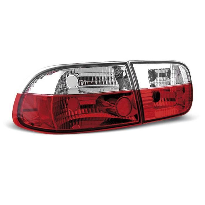 Paire de feux arriere Honda Civic 91-95 2 et 4 portes rouge blanc