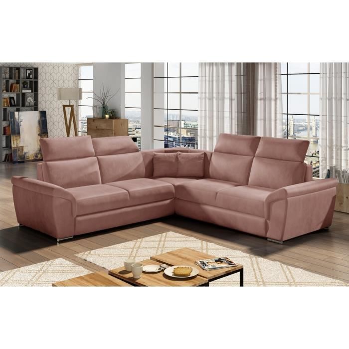 Canapé d'angle 6 places Rose Tissu Luxe Contemporain Confort