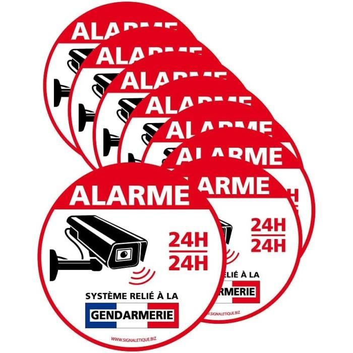Autocollants Alarme Ronds, Lot de 8 adhésifs dissuasifs, Anti cambriolage, Alarme vidéosurveillance, Stickers d’Avertissement [125]