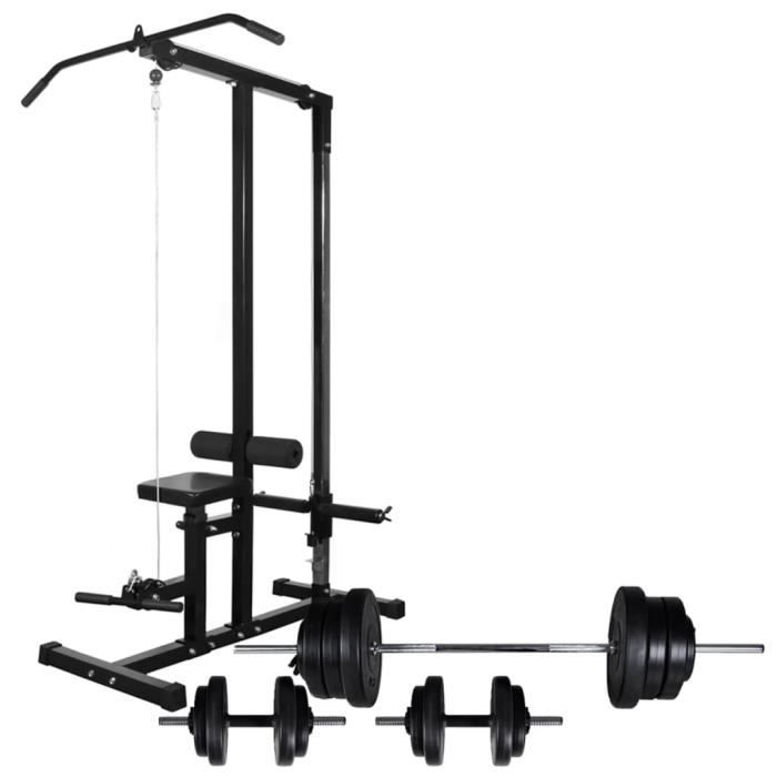 Magnifique -Tour de musculation Appareil de musculation - Station de Musculation avec jeu d'haltères et poids 60,5 kg
