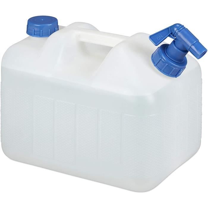 Relaxdays Jerrycan jerricane bidon d’Eau Robinet Bouchon réservoir 10 L sans BPA Camping Voiture Festival, Blanc/Transparent