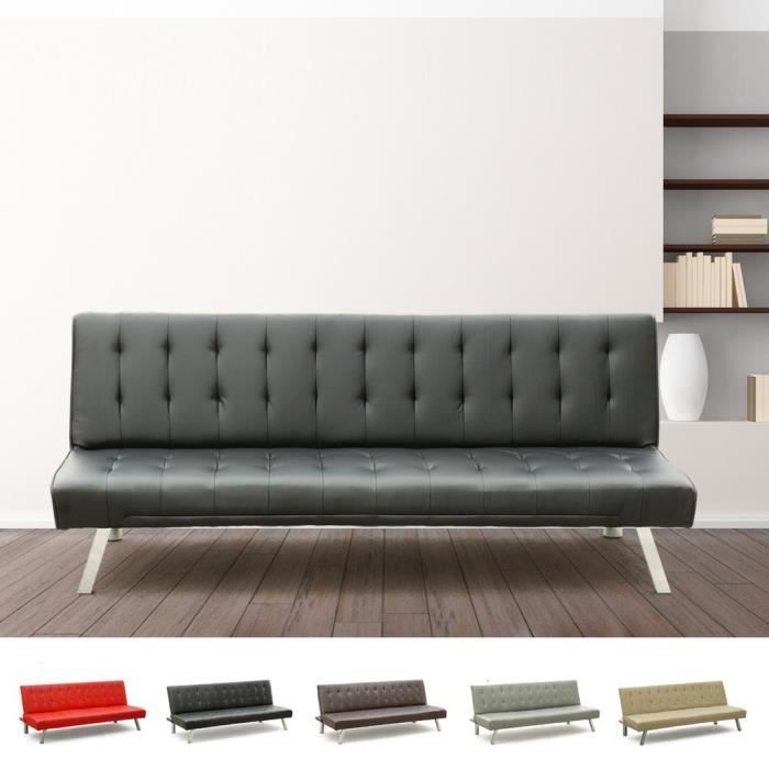 Canapé droit 3 places Noir Cuir Pas cher Design