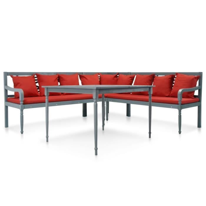 {Top Sélection} :-)6170 Salon de jardin 4 pcs - Meuble de jardin Salon Bas De Jardin Bois d'acacia solide Gris et rouge