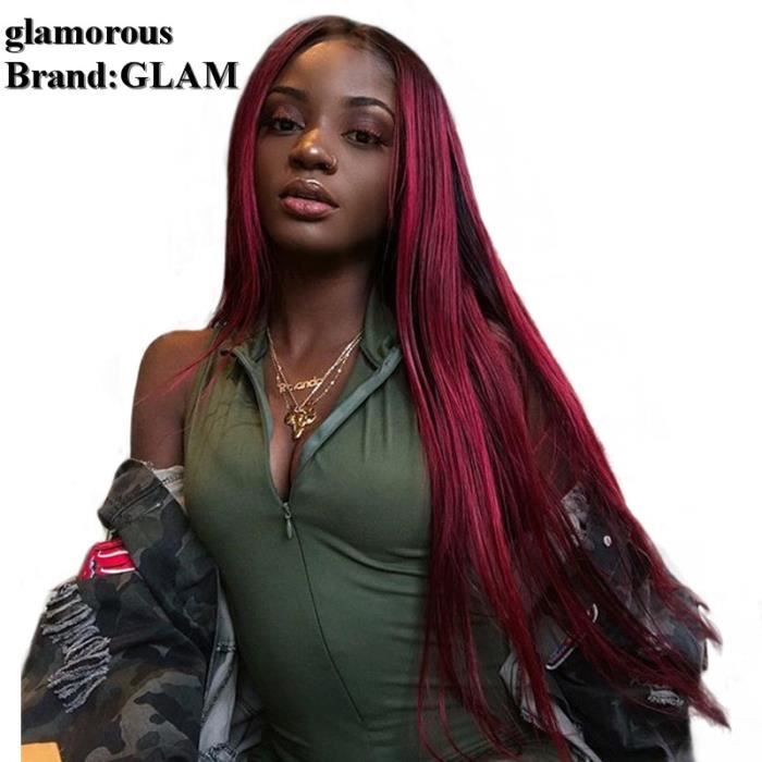 GLAM ®22inch 1b/99j Ombre de Cheveux Humains Perruque Rouge 360 Dentelle Frontale Perruque Pré Pincées Avec Bébé Cheveux