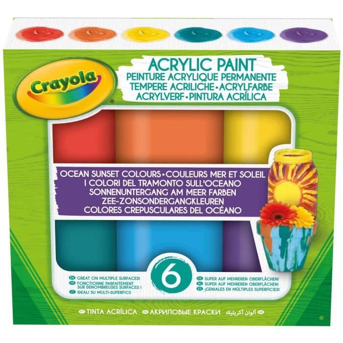 crayola - eu acrylic paint - ocean sunset colours - loisir créatif - peintures et accessoires - à partir de 5 ans - jeu de dessin et