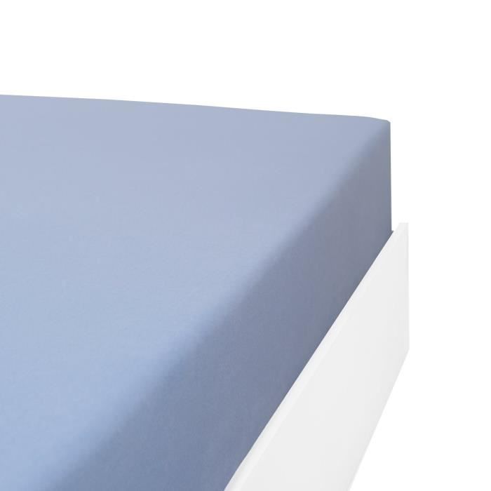 LINANDELLE - Drap housse coton 57 fils en molleton flanelle TOUDOUX - Bleu ciel - 70x190 cm