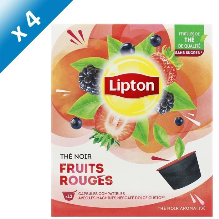 LIPTON Thé Noir Fruits Rouges - Lot de 4 x 12 Capsules