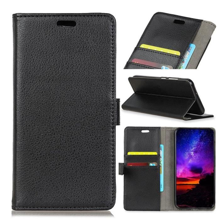 Coque Wiko View 2 Plus,Qualité Cuir Textile Litchi Grain 2 Noir Coque Bumper Housse Etui pour Wiko View 2 Plus