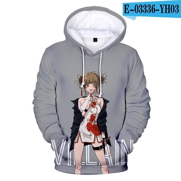 Sweats à capuche imprimés en 3d,Dessin animé animé chaud Himiko Toga sweat à capuche pour homme femmes sweats 3D gris sweat Himiko
