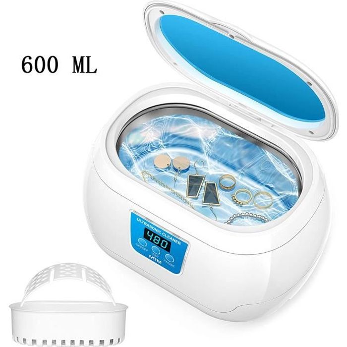 MTM 600ml Appareil Nettoyeur à Ultrasons de Bijoux Réservoir Automatique pour Lunettes Bagues Colliers Dentures Montres