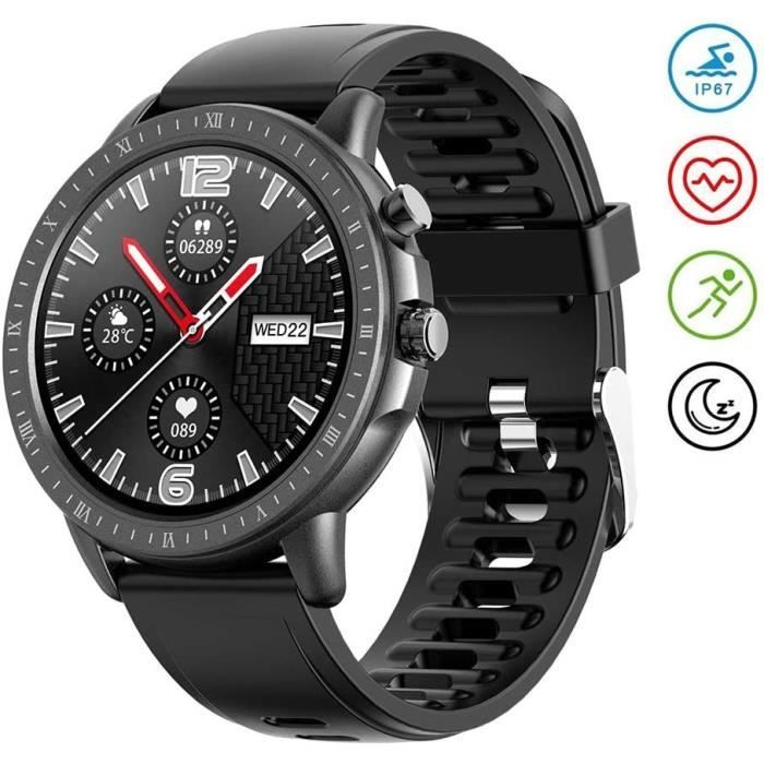 Montre Connectée Femmes Homme Montre Sport Avec IP67 Etanche Fitness Tracker avec Cardiofréquencemètre pour Android iOS-Noir