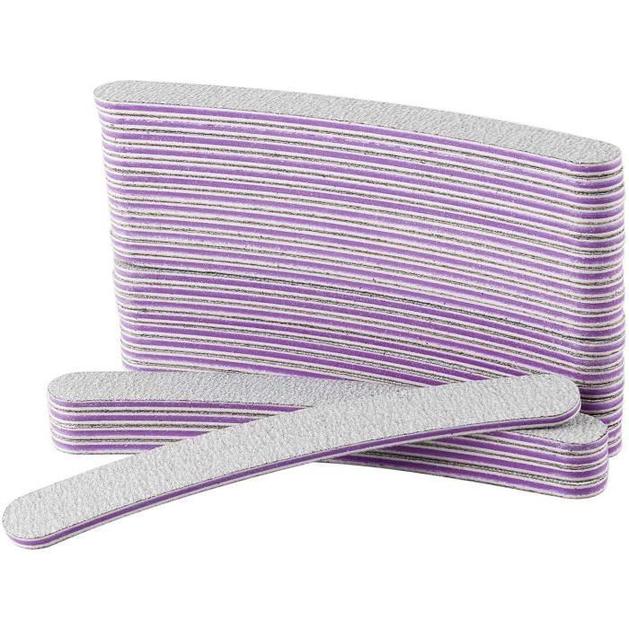 25Pcs Limes À Ongles 100/180 à double face pour manucure et ongles Forme Straight Core Gris Violet