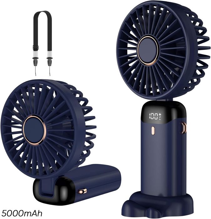 Ventilateur Portatif Rechargeable USB avec Batterie 5000mAh Ventilateur 5 Vitesses Avec Base Bleu - Auden Cosma