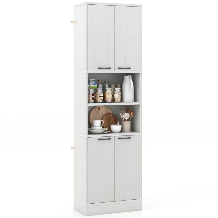 Buffet de Cuisine de 190 cm de Haut - COSTWAY - Portes et Etagères - Charnières de Sécurité - Kits Anti-basculement - Chêne Blanc