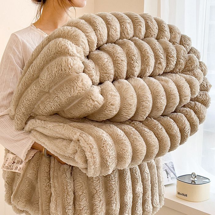 Grand Plaid Blanc Crème 200x220 Cm - Mélange De Laine Chaude - Déco Hiver Canapé Lit