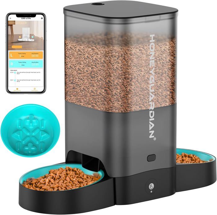 Meilleurs prix pour Distributeur Croquettes Chat Automatique Wifi 2.4G,Distributeur Croquettes Chat Connecté Avec 2 Bols,Répartition Équilibrée Des Po