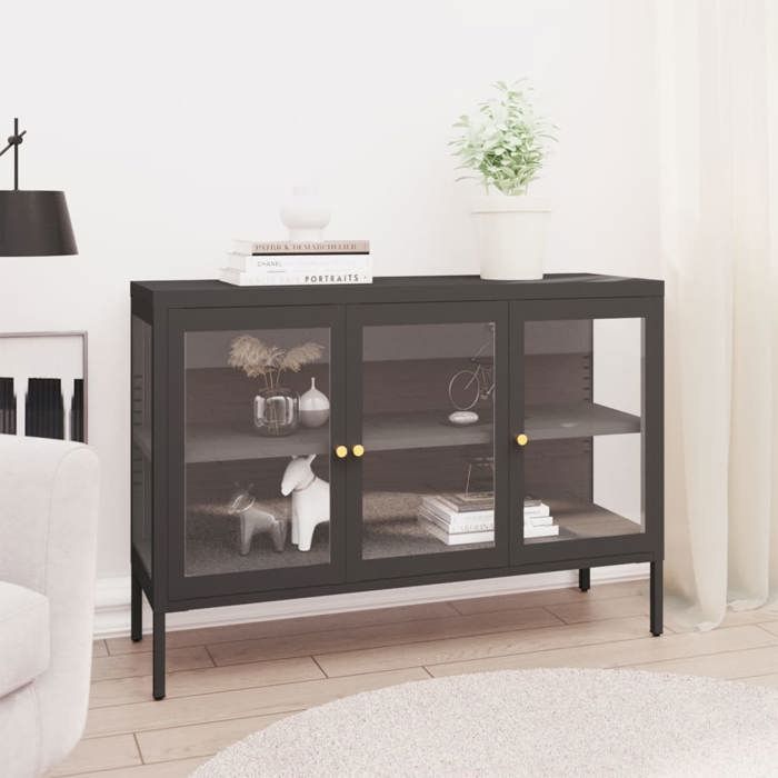 SALE 2025Meuble bas bahut vaisselier - Buffet Anthracite 105x35x70 cm - Acier et verre2756 Kg 7494