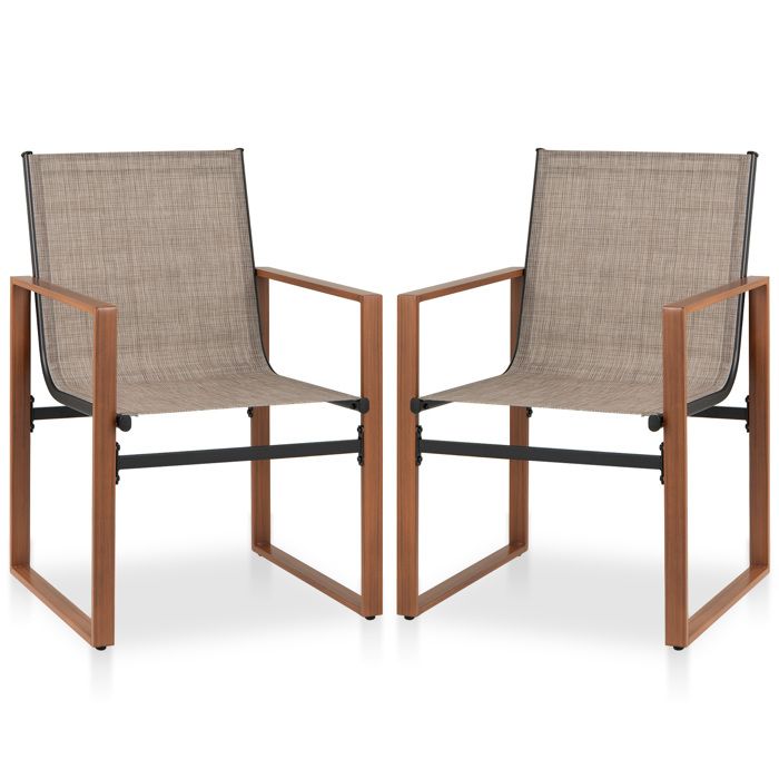 COSTWAY Lot de 2 Chaises de Jardin en Tissu Siège et Dossier Respirants Accoudoirs Larges pour Chambre Cour Piscine Marron COSTWAY Lot de 2 Chaises de Jardin en Tissu Siège et Dossier Respirants Accoudoirs Larges pour Chambre Cour Piscine Marron