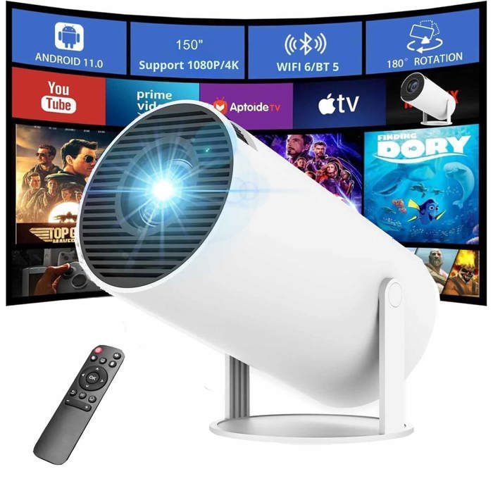 Mini Videoprojecteur Mini Vidéoprojecteur Portable Android 4K Pico Projecteur Intelligent WiFi Blanc YONIS - Videoprojecteur Projecteur Poche WiFi 6 Bluetooth 5.0