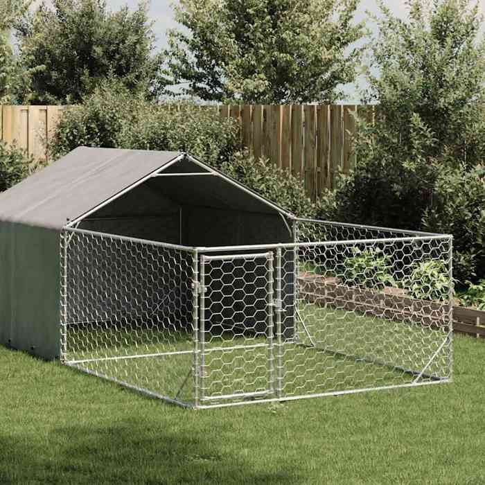 Meilleurs prix pour vidaXL Niche d'extérieur pour chien enclos 7x2x1,5 m acier galvanisé, cage de chien d'extérieur, grande cage de chien, niche