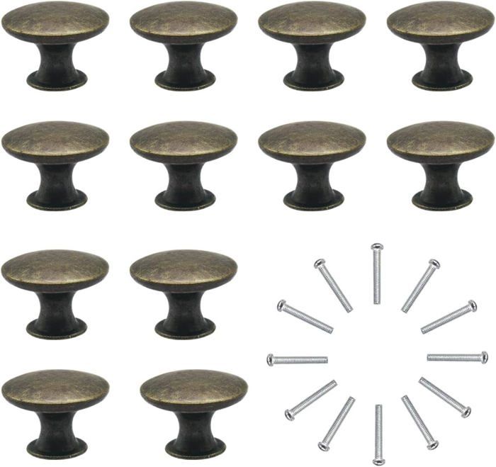 Lot de 12 boutons et poignées de meubles en bronze vintage de 30 mm pour portes armoires de cuisine et tiroirs de commode antiques