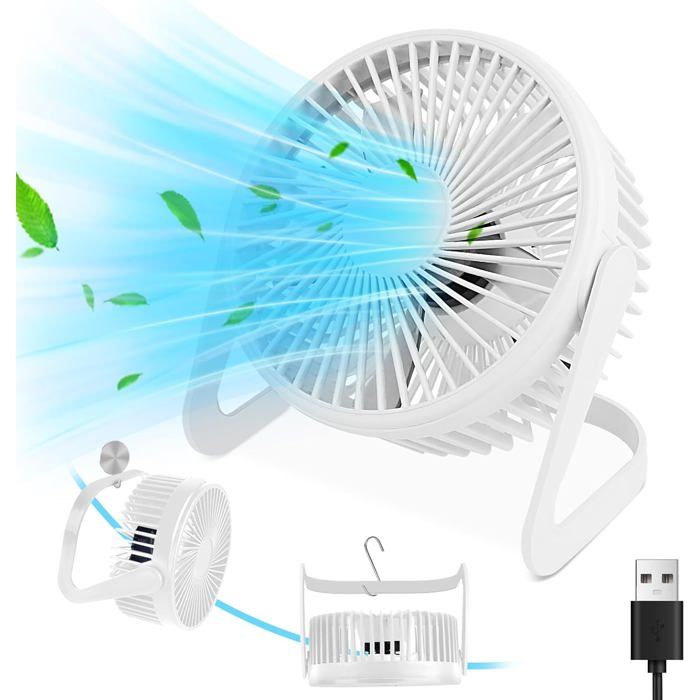 OcTecho Ventilateur De Bureau, 2400 MAh, USB, 5 Vitesses, Ventilateur De Batterie Portable, Ventilateur Silencieux De 25 DB, Puissant Ventilateur De Table Rotatif à 360°, Mini Ventilateur électrique
