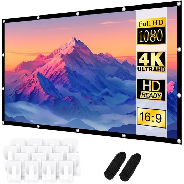100 Écran de ProjectionEcran Videoprojecteur 4K HD 16:9 Pliable - Double Face Anti-Plis Projection pour