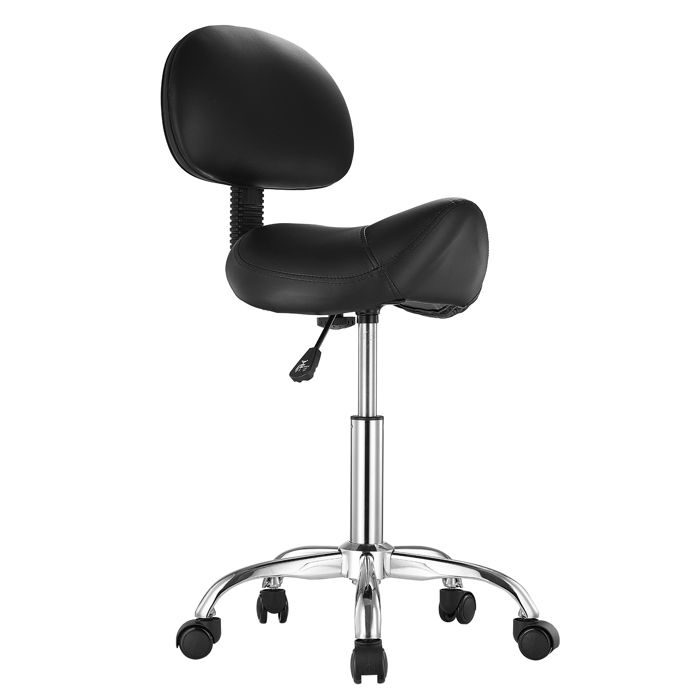 Tabouret de Selle - DUOKU - MST003-4 - Support Dorsal - Hauteur Réglable - Cuir PU Noir