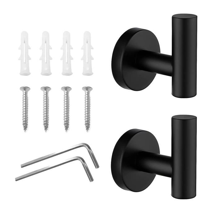 Crochets de Serviettes 2 Pieces Ensemble Salle de Bains Crochets pour Peignoir en Acier Inoxydable Porte Serviette Noir Crochets